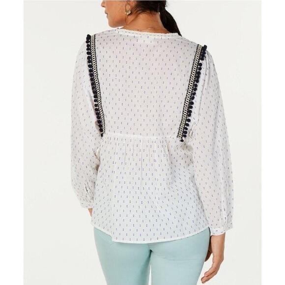 Style & Co Embroidered Clip-Dot Babydoll Top Ivory M - Picture 2 of 2